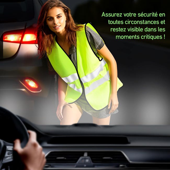 Lot De 2 Gilets Haute Visibilité Jaune Fluo – Bandes Réfléchissantes 5 Cm, Polyester Imperméable – Pour Voiture, Chantier, Sécurité Nocturne