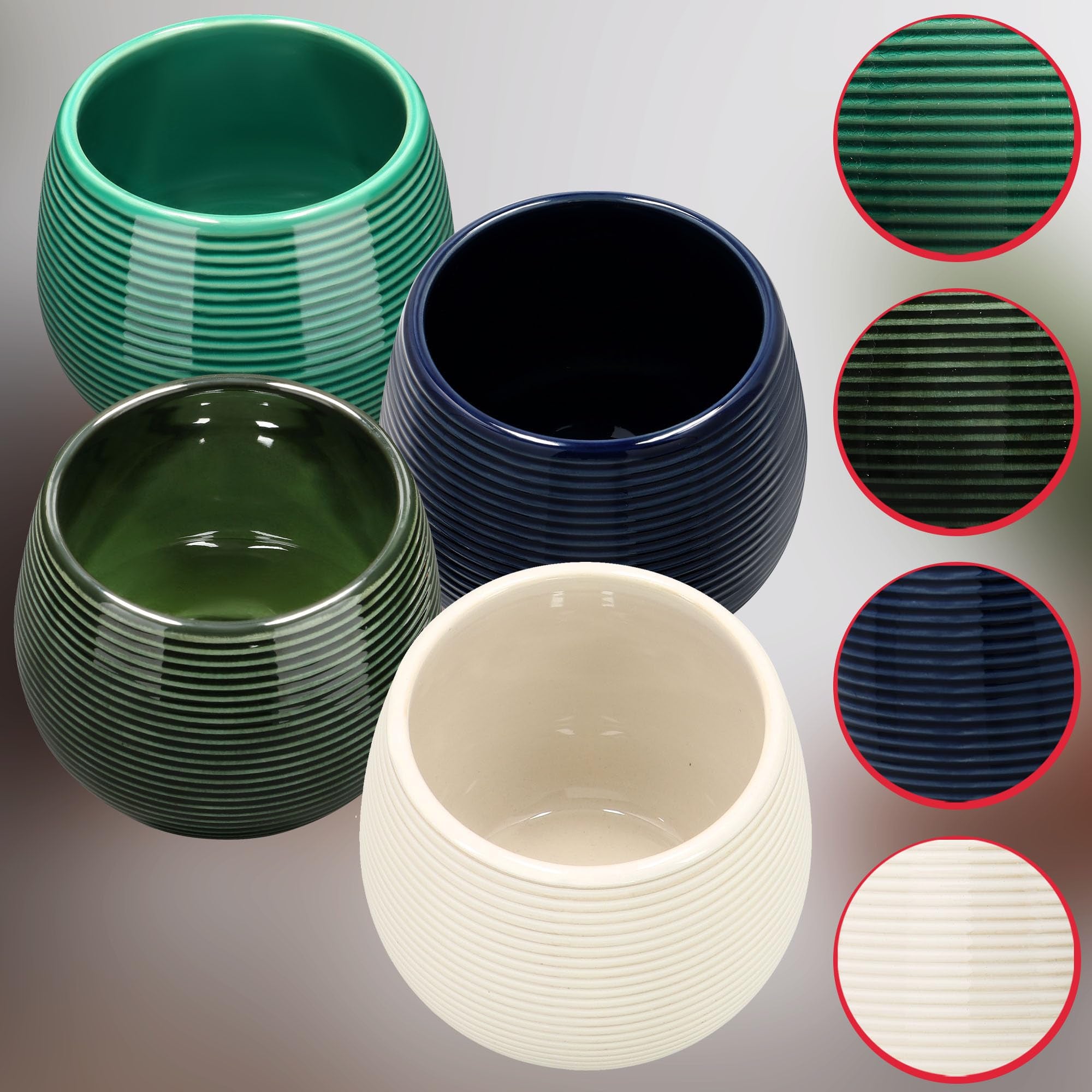 Donica osłonka doniczka okrągła ceramiczna 12cm ryflowana na kwiaty rośliny - KOTARBAU - 9