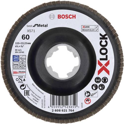 Bosch Professional - Disco abrasivo a ventaglio X571 Best for Metal X-LOCK (per metallo, Ø 115 mm, P 60, versione angolata, accessori smerigliatrice