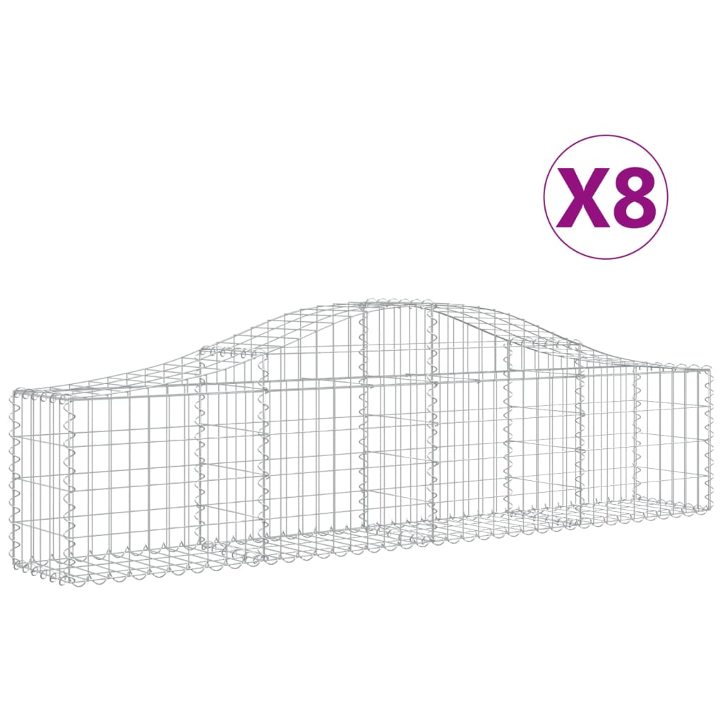 Cestas de gaviones arqueadas 8 piezas 200x30x40/60 cm hierro galvanizado