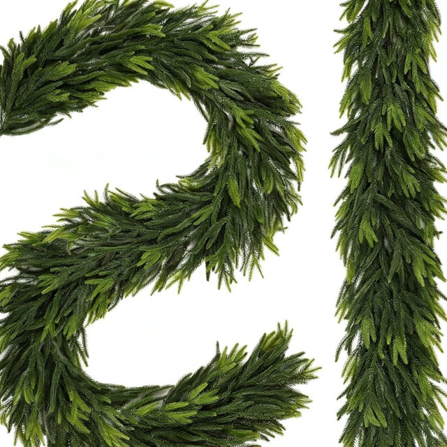 BEXTCOK Grinalda de pinheiro de Norfolk, grinalda de Natal verde biomimética, ramos decorativos para as festas (1,8 m)
