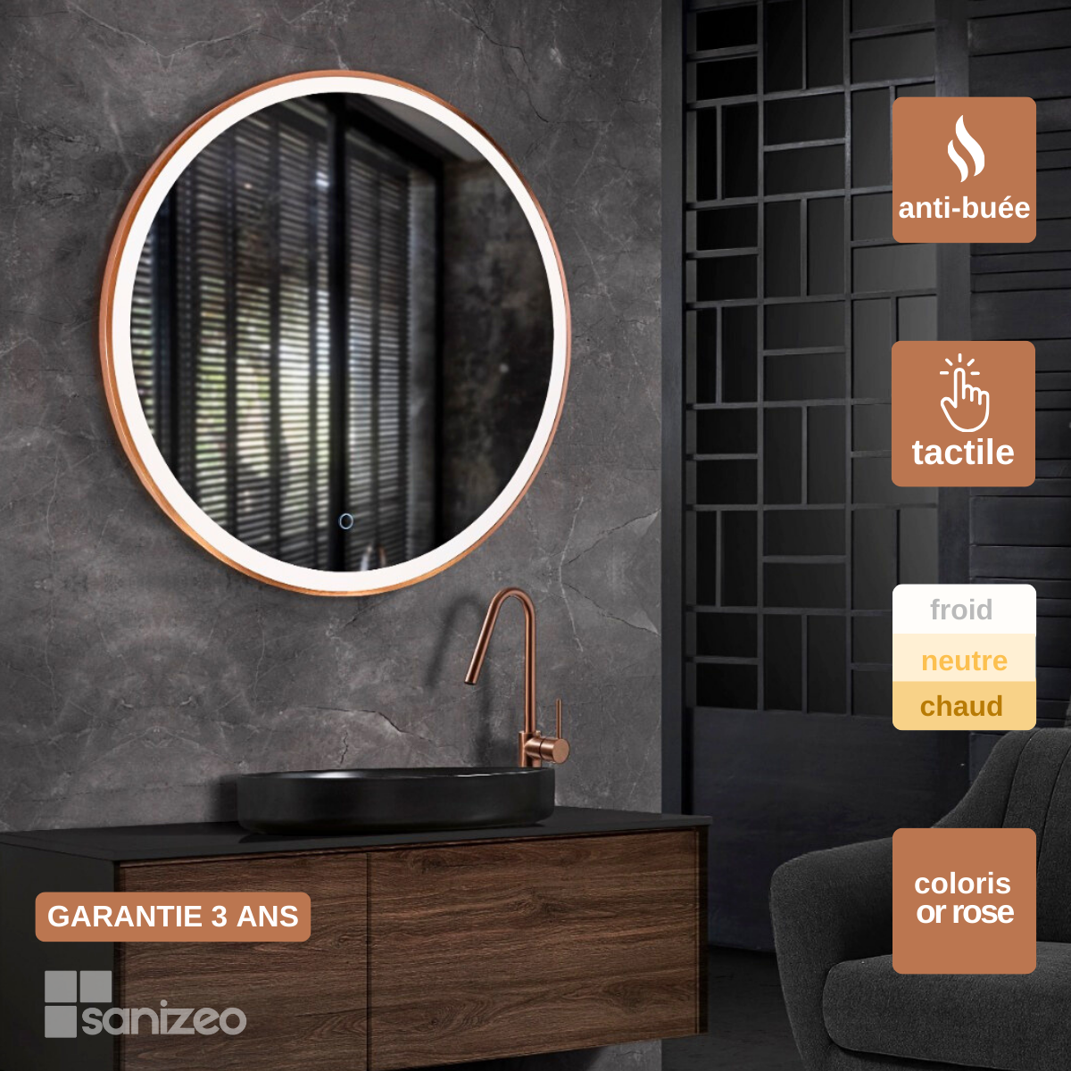 Specchio Da Bagno Rotondo 60 cm Con Retroilluminazione Led Bari ACB