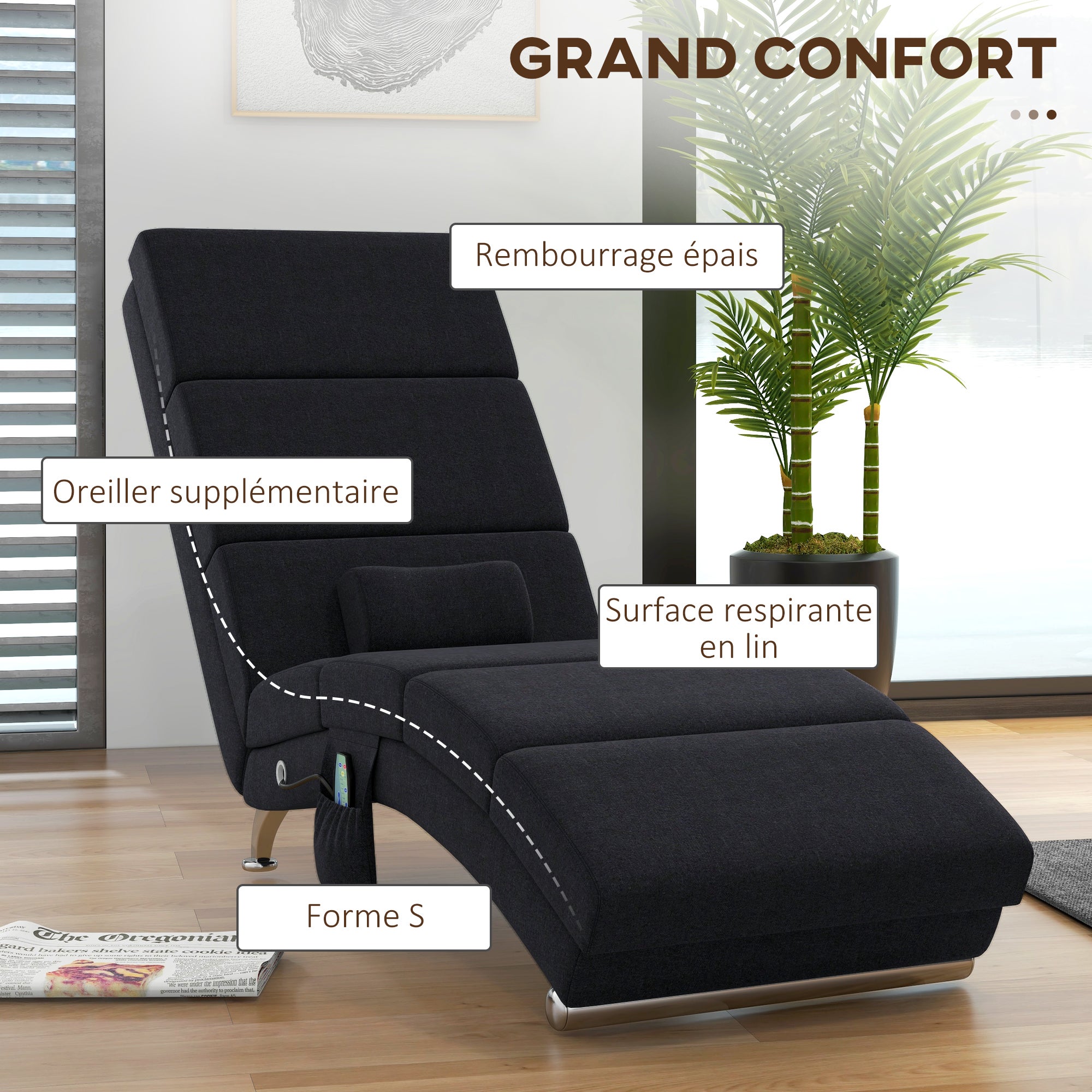 Fauteuil relax massant chauffant design métal chromé tissu - 5