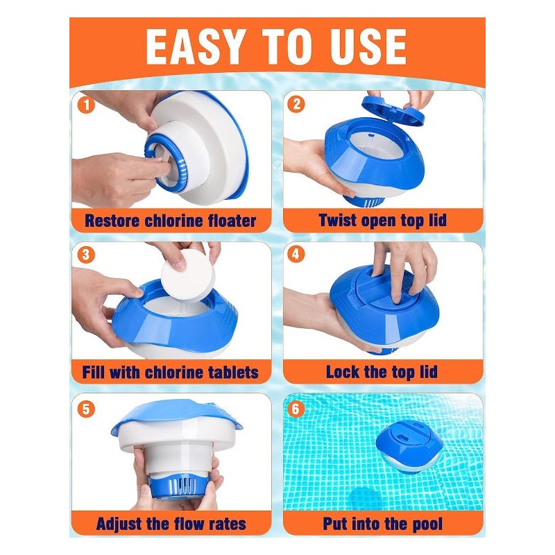 Regulowany, 8-calowy, pływający dozownik chloru do basenów zewnętrznych, spa i systemów oczyszczania wody