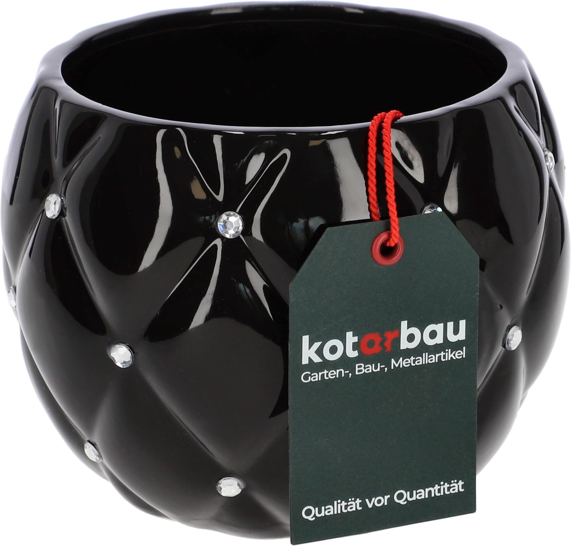 Zestaw 2x doniczka donica ceramiczna okrągła osłonka glamour czarna ⌀ 15 cm - KOTARBAU - 7