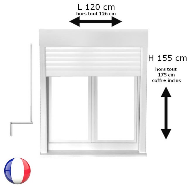 Fenêtre PVC 2 vantaux oscillo-battant avec volet roulant manivelle H 155 x L 120 cm pour pose en neuf