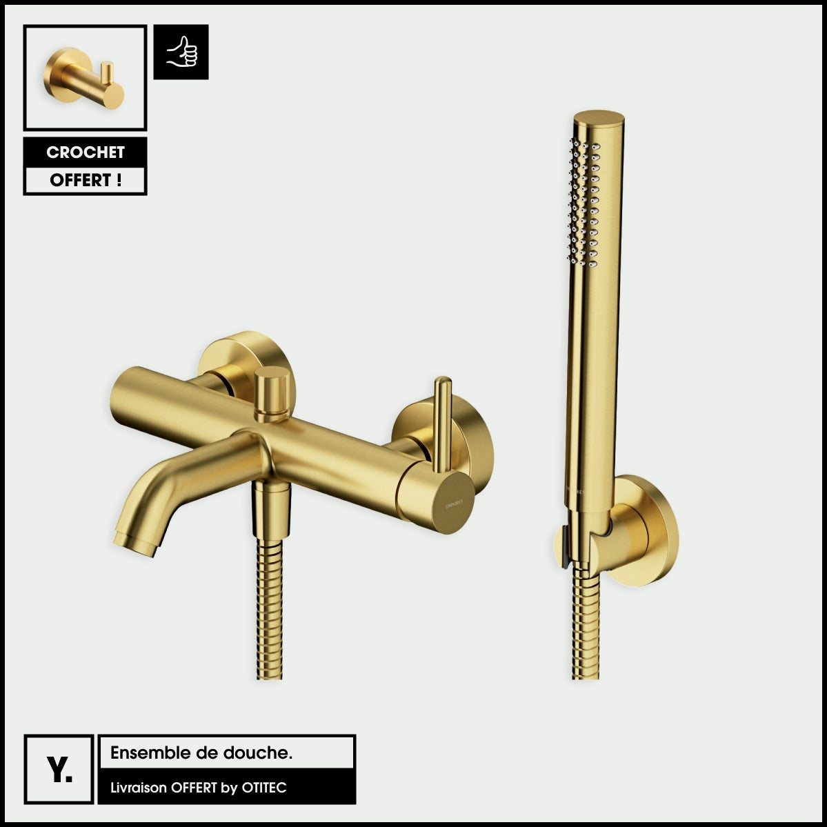 Rubinetto Vasca Con Doccetta In Oro Anticato - Miscelatore A Parete Due Maniglie - Foto 12