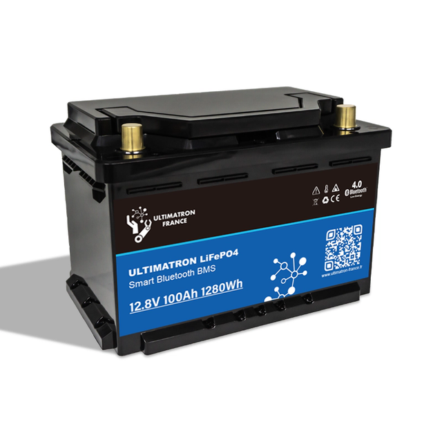 Batteria al litio Ultimatron LiFePO4 12,8 V 100 Ah con Bluetooth e BMS intelligente integrato