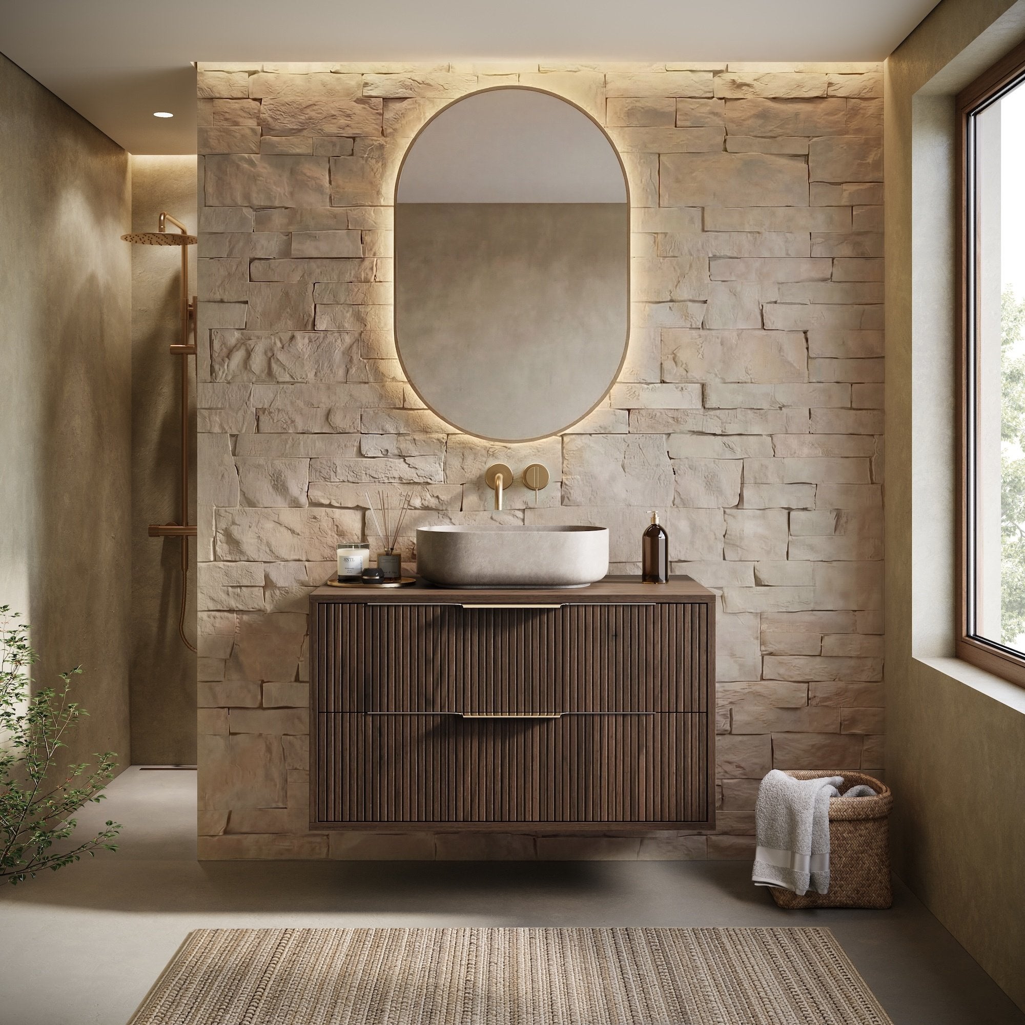 Meuble sous-vasque Rimini 80 cm - Noyer brun - Meuble de salle de bain avec tiroirs - 5