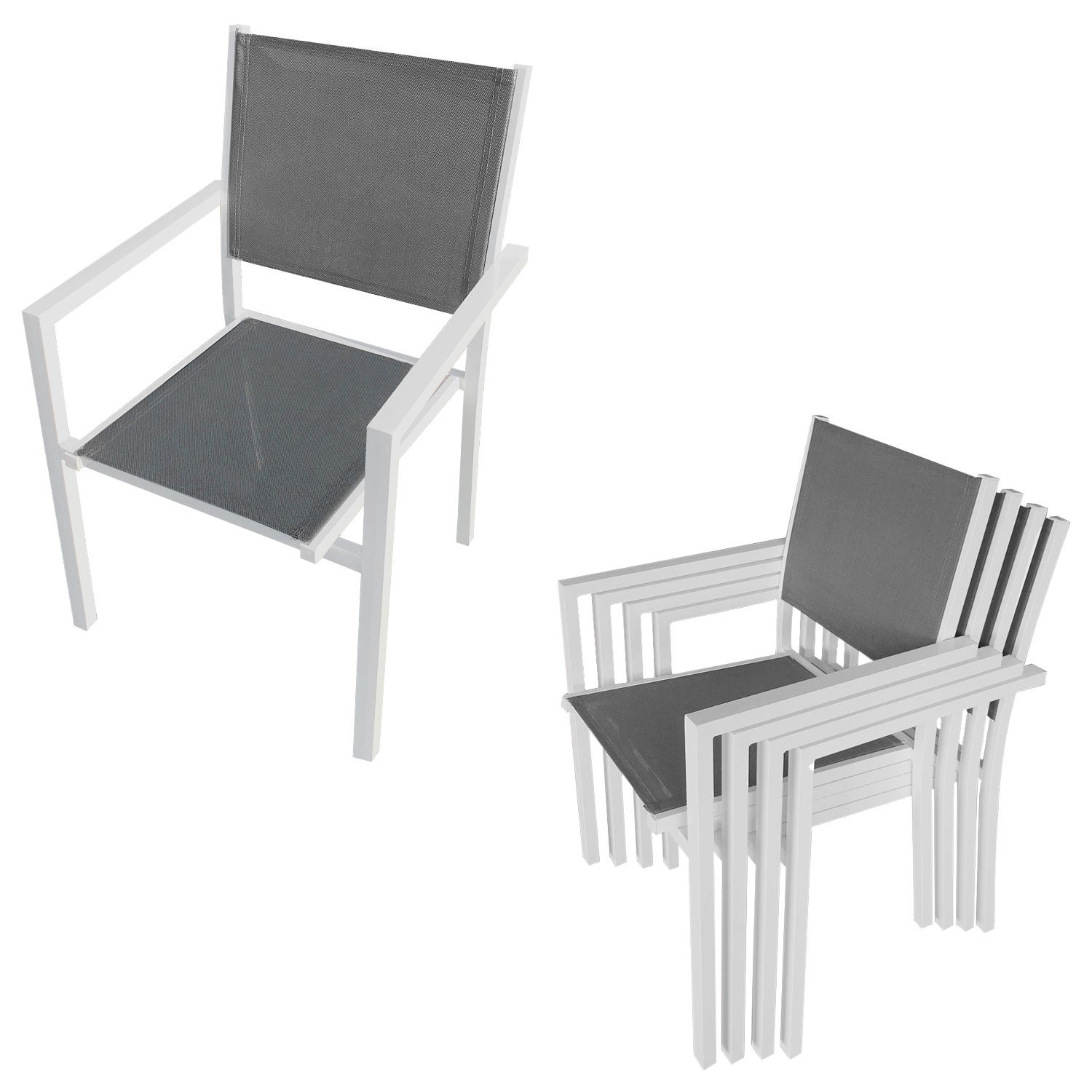 Salon de jardin 8 places gris et blanc aluminium CAGLIARI - 3