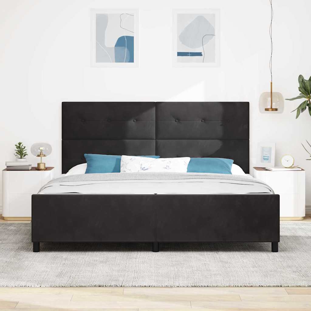 Cama tipo Box Spring con cabecera Negro 200 x 200 cm Terciopelo | Leroy ...
