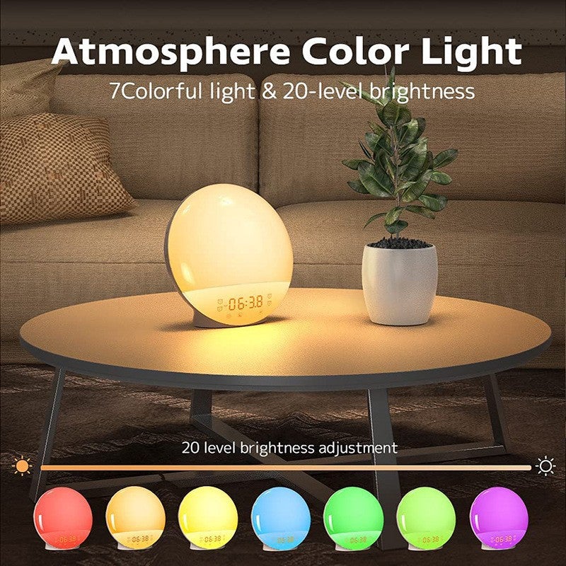 Eveil Lumière LED Radio Réveil Matin Lumineux Lampe de Chevet 20 Niveaux de Luminosité Simulateur d'Aube et Crépuscule 2 Réveils 7 Sons Naturels - 5