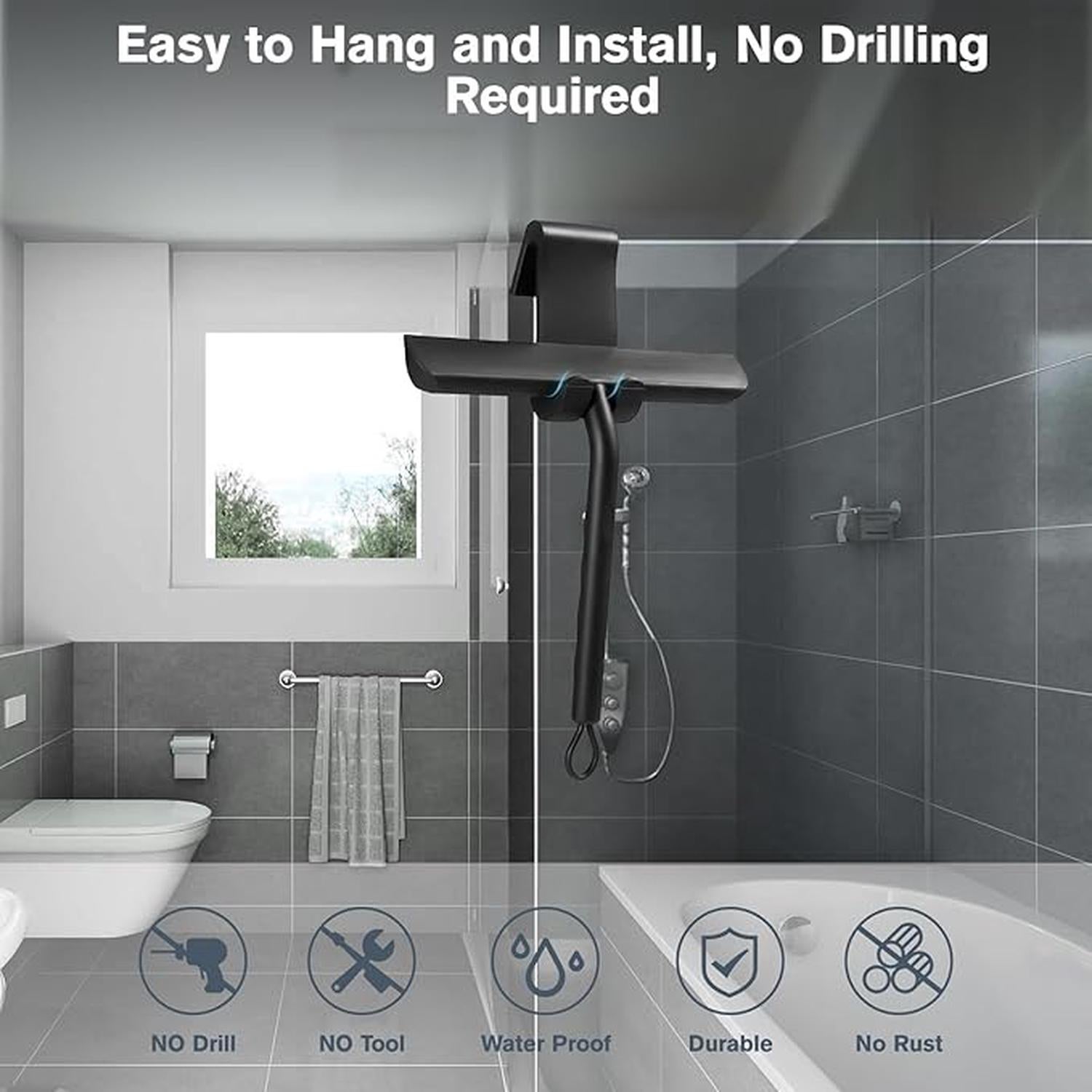 Raclette de Douche Nettoyage sans Traces pour Porte en Verre,Raclette Salle de Bain avec Support-21cm Noir,Raclette Silicone - 4