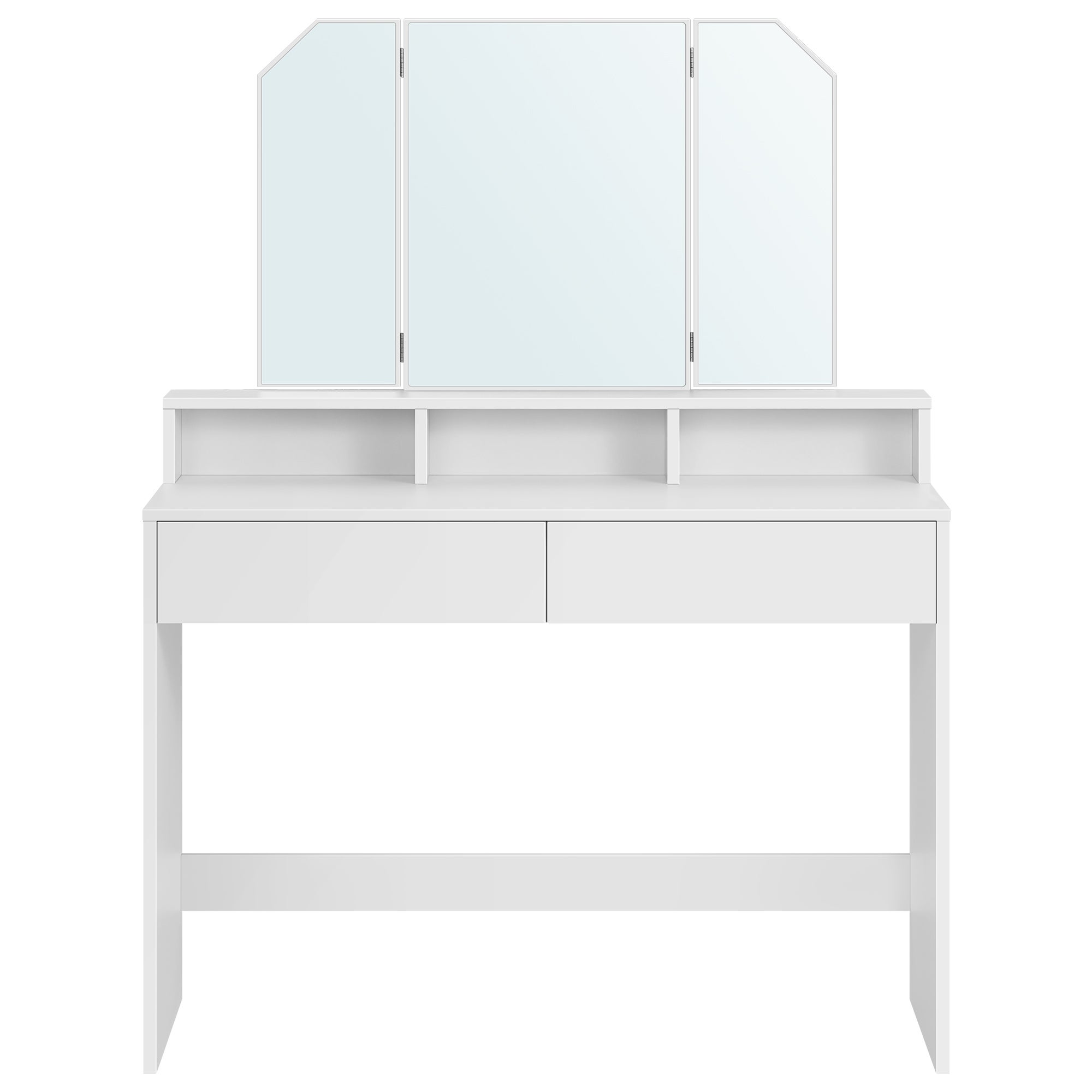 Coiffeuse Avec 3 Miroirs, 2 Tiroirs Et 3 Compartiments De Rangement, Sans Tabouret, 100 x 40 x 142 cm, Blanc - 7