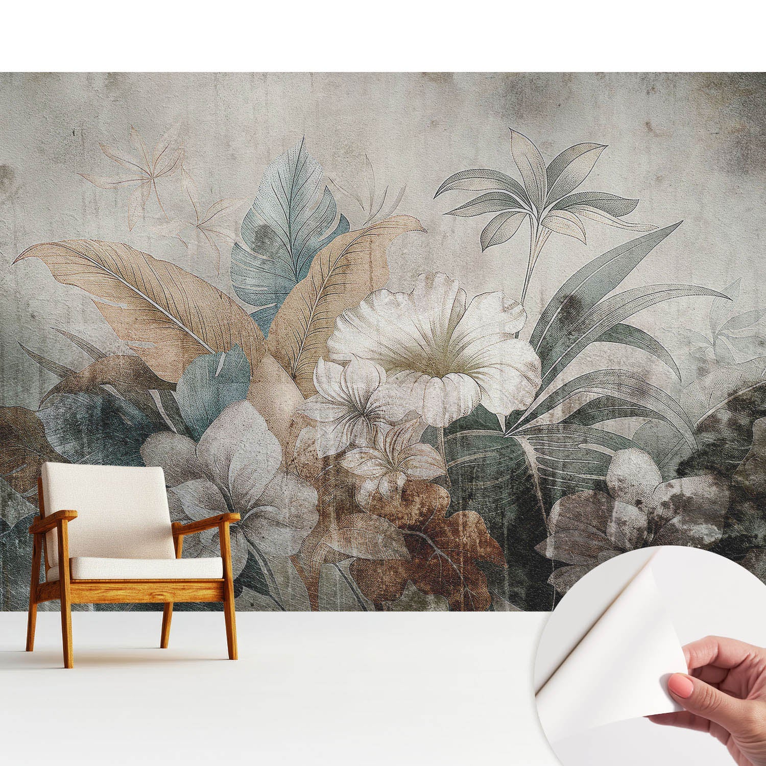 Tapeta wysokiej jakości z tkaniny samoprzylepnej dekoracyjnej - stylowe wykończenie 312x219 cm - Rustykalna kwiatowa kompozycja marzeń TULUP