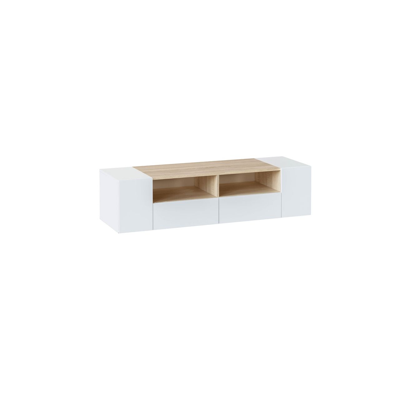 Meuble TV ALICE 4 portes et 2 niches de rangement L138cm - Blanc / Bois - 7