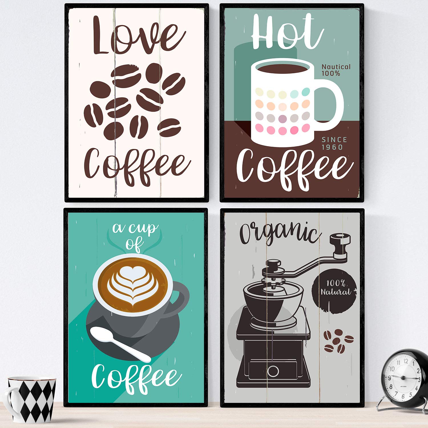 Set de láminas de cafe. posters de tipos de cafe. cafe colorido 1. sin marco - a4