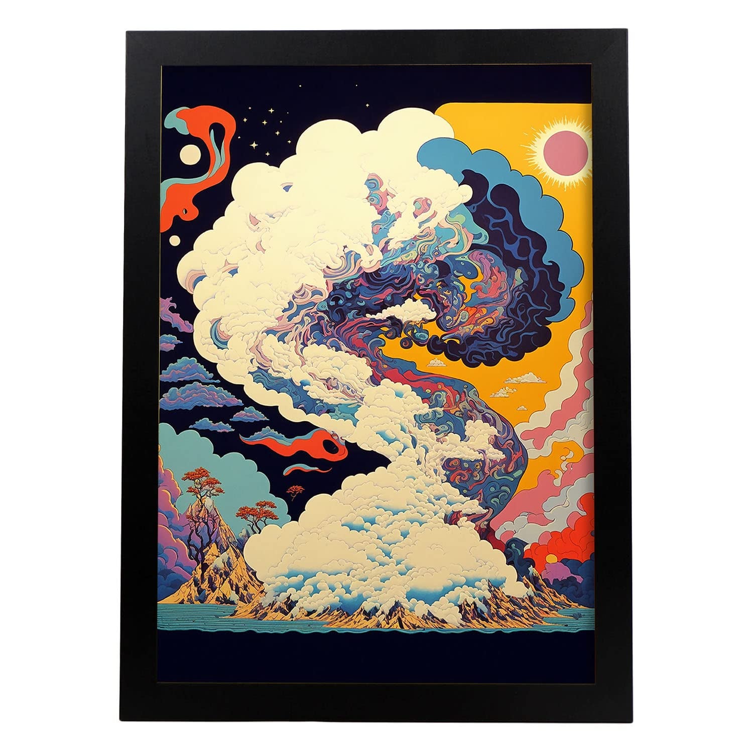 Nacnic poster enrevesado en el estilo de arte japonés ukiyo paisajes abstractos y surrealistas en ilustraciones de arte oriental a3 marco negro