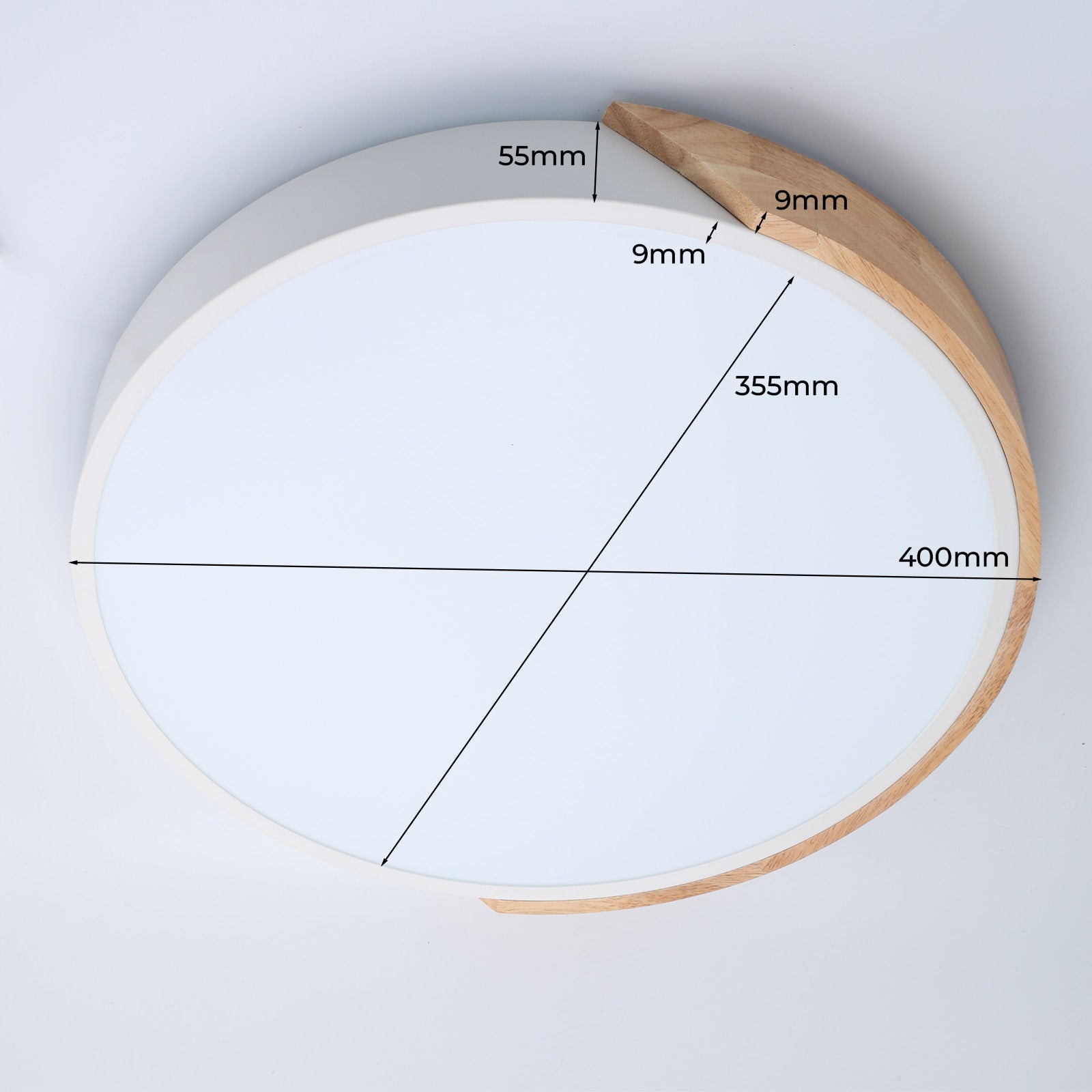 Plafón LED Circular Ø40cm, 30W, 3000LM, Metal Blanco y Madera Natural, Luz Seleccionable (3000K-4000K-6000K) - 7