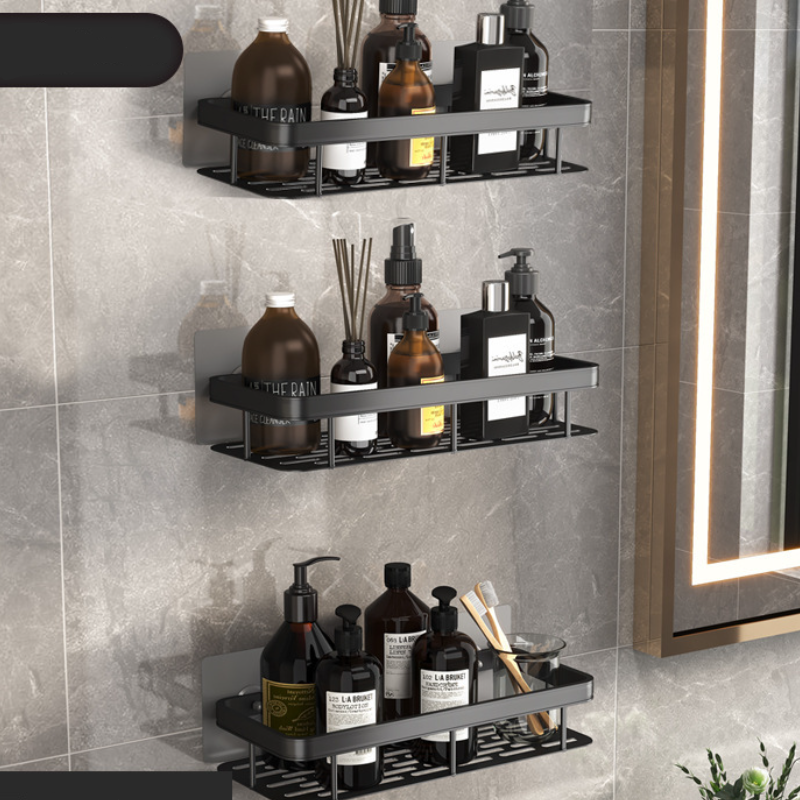 Półka prysznicowa, półka do przechowywania bez wiercenia, półka łazienkowa (trzypoziomowa) czarna