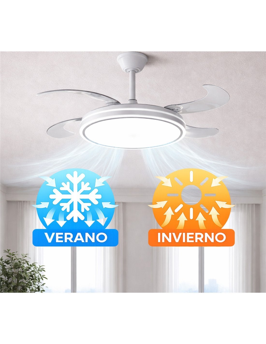 JARDIN202 - Ventilador de Techo con Aspas Retráctiles, Motor DC, Temporizador, Luz LED Regulable, Mando a Distancia | Tarifa (Blanco) - 6