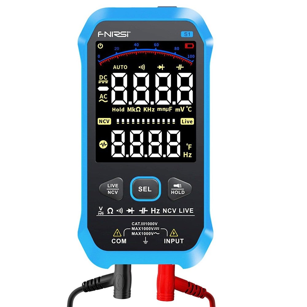 Multimetro Digitale FNIRSI S1 Auto-Range 9999 Conteggi – NCV, Torcia, Ricarica USB-C, Per Test Elettrici