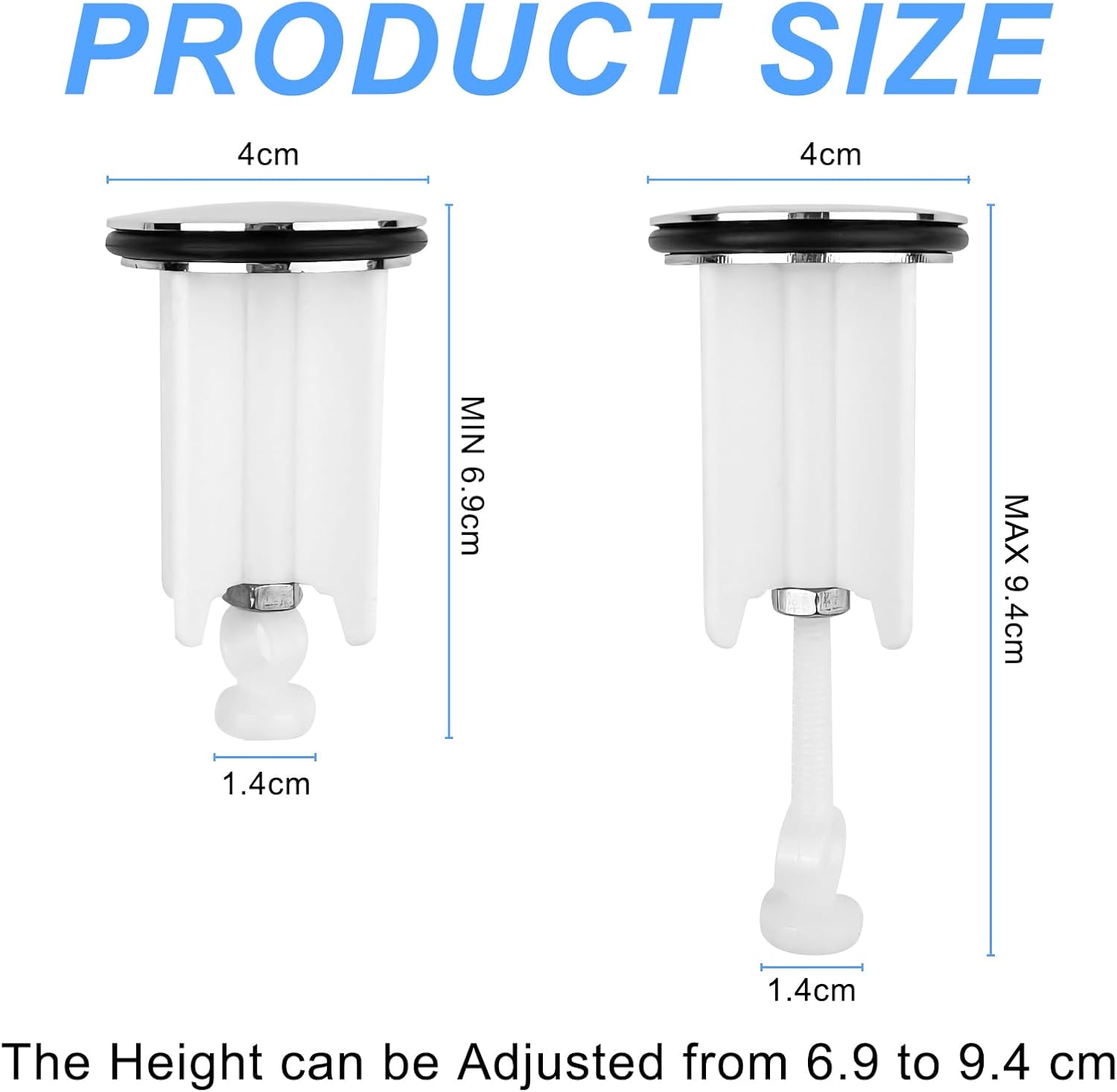 Bouchons De Lavabo Universels - Lot De 2, Diamètre 40mm, En Laiton Chromé Avec Joint Silicone, Réglables En Hauteur