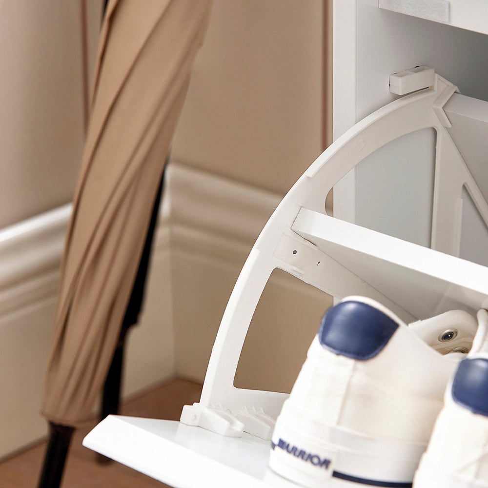 SoBuy Scarpiera con cuscino Panca con 2 vani portaoggetti Scarpiera salvaspazio Slim, portascarpe salvaspazio Regolabili 90x24x49 cm FSR119-W - 8