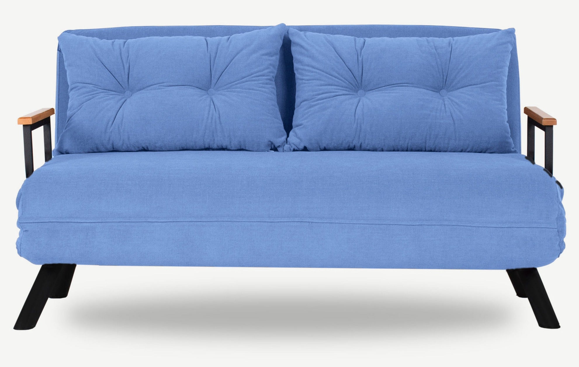 Canapé Convertible 2 Places En Tissu Coton-lin - Dossier Réglable 3 Positions, Lit 166x95 Cm, Bleu-vert