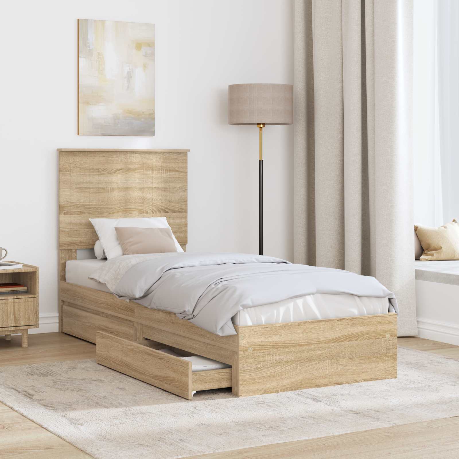 Lit de rangement chêne 75 x 190 cm panneau de bois - 3