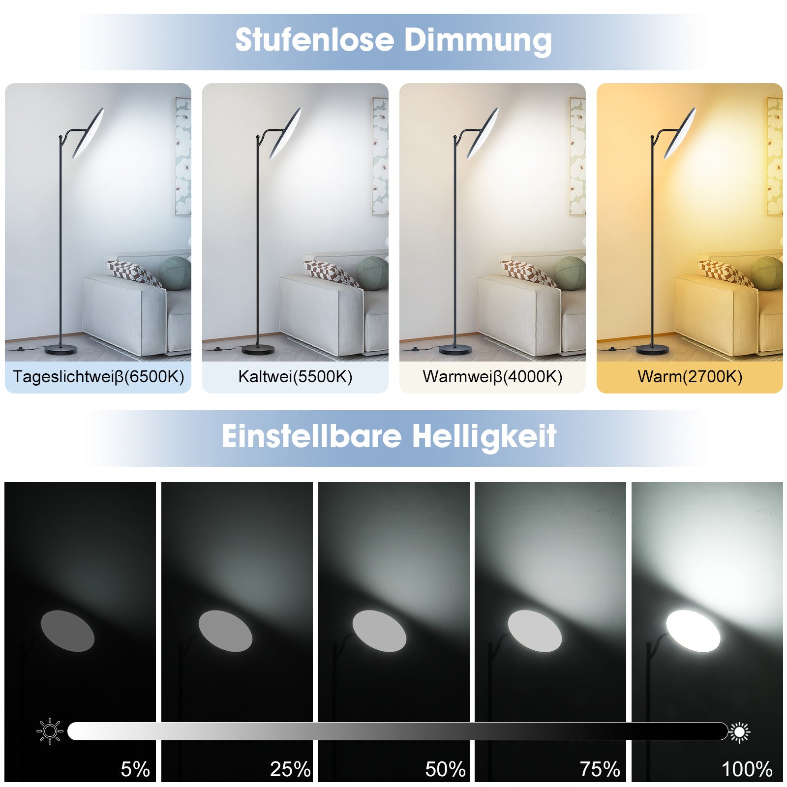 LOVHAUS Lampe sur Pied pour Salon 32W, Lampe de Sol à Intensité Variable avec Télécommande, 2700K-6500K, LED Lampadaire à Intensité Variable - 2