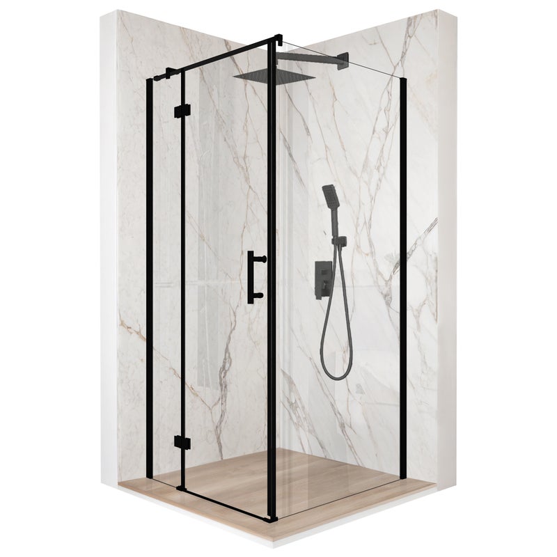 Kabina prysznicowa kwadratowa drzwi uchylne czarna 100x100cm szkło 6mm + powłoka