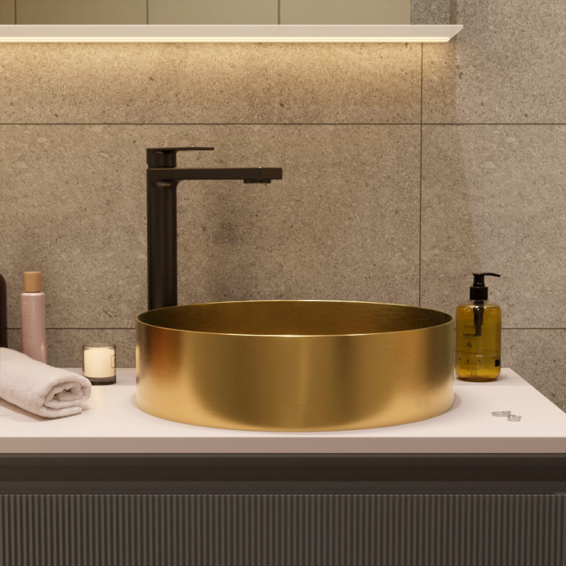 Ceramia Timeless Vasque à poser en Acier inoxydable, 38 x 38 x 11 cm sans trop-plein + Bonde, or brossé - 2