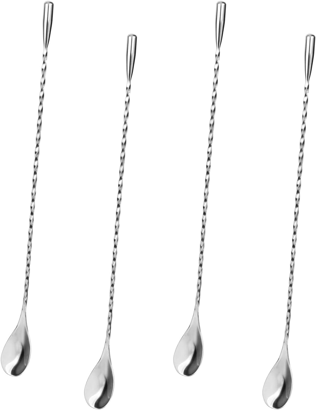 4 łyżki do koktajli ze stali nierdzewnej, łyżki do mieszania z długą spiralną rączką, łyżeczki do ginu, martini i kawy.