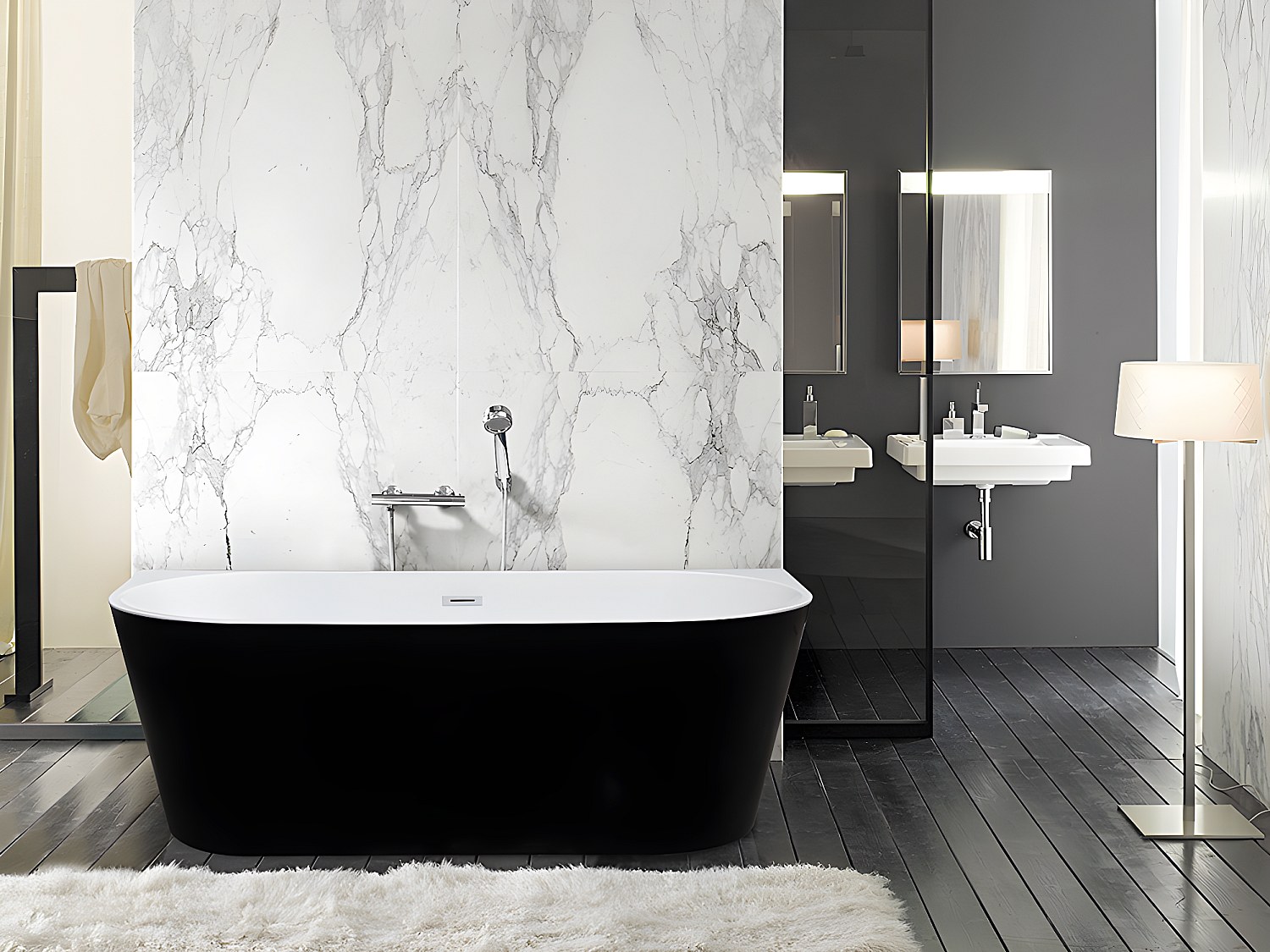 Wanna wolnostojąca przyścienna – DIVINA – 245 l – 170&nbsp;×&nbsp;75&nbsp;×&nbsp;58&nbsp;cm – kolor czarny