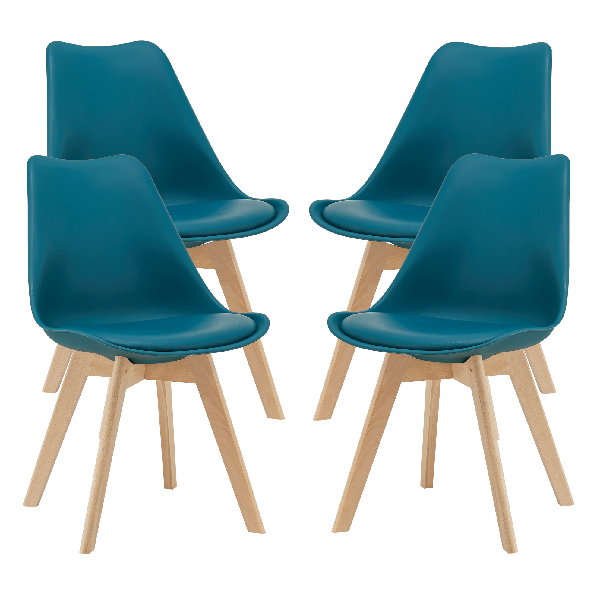 Juego de 4 sillas de comedor fläten 81 x 49 x 57 cm cuero sintético patas de haya turquesa [en.casa]®