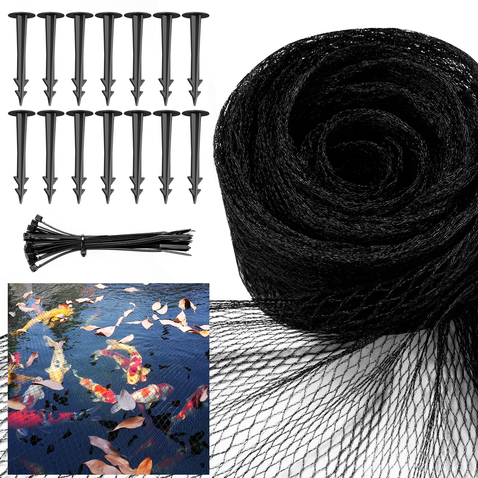 Siatka ochronna na oczko wodne przeciw ptakom siatka zabezpieczająca przed liśćmi do oczka wodnego czarna m m kołków do ziemi opasek kablowych
