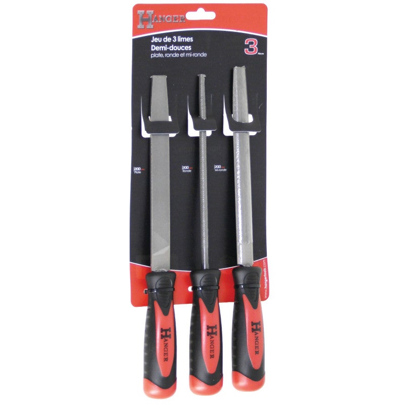 Set de 3 limes emmanchées demi douces longueur 200 mm HANGER 110390 - 2