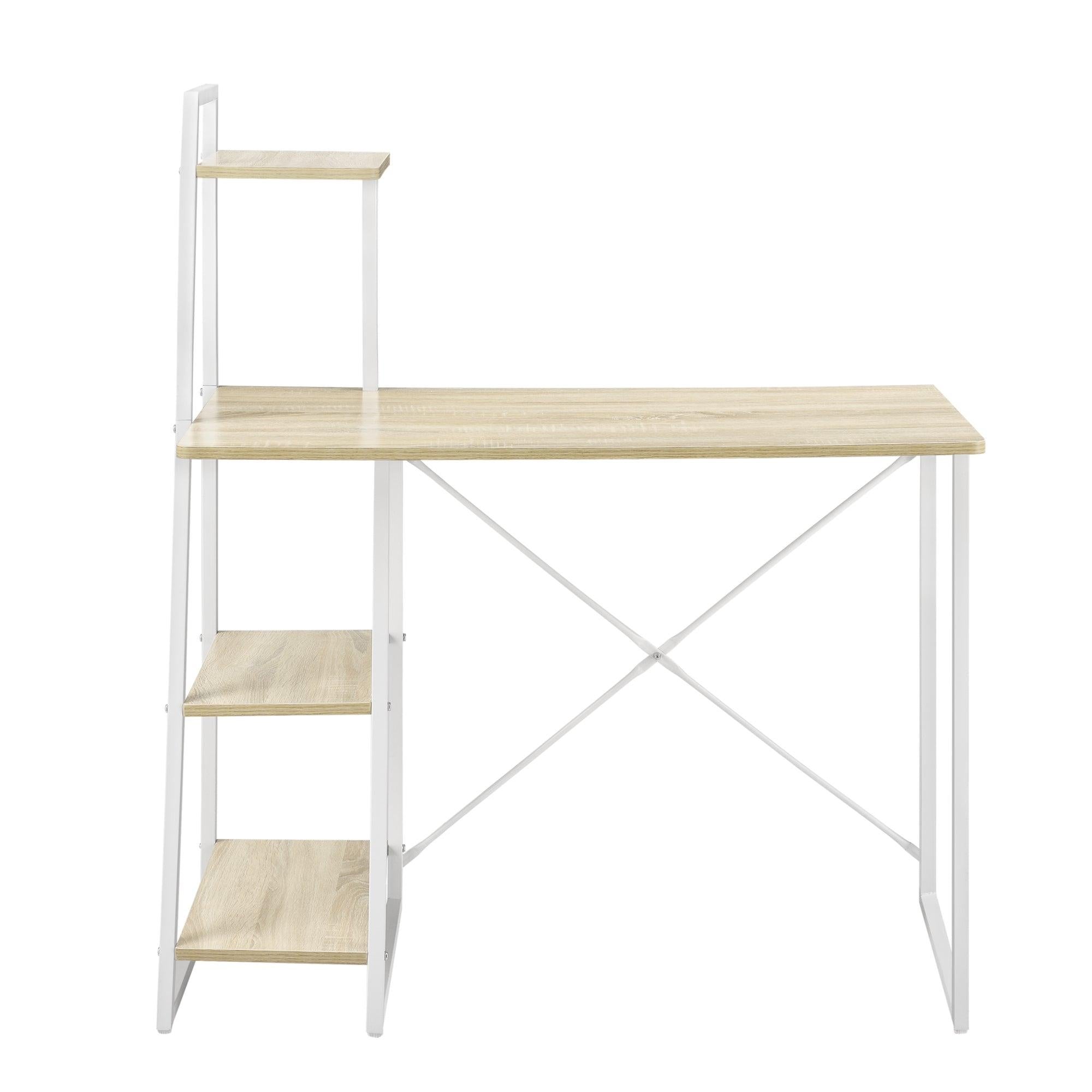 Bureau D'ordinateur à 4 Niveaux De Rangement 80x50 Cm, Blanc Et Beige – Idéal Pour Télétravail Et Petites Pièces - 8