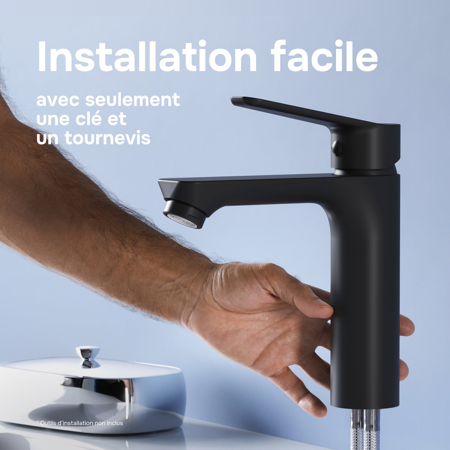 Mitigeur de Lavabo, Robinet de Lavabo avec bonde clic clac, Noir, taille M, FTA82222 AM.PM - 3