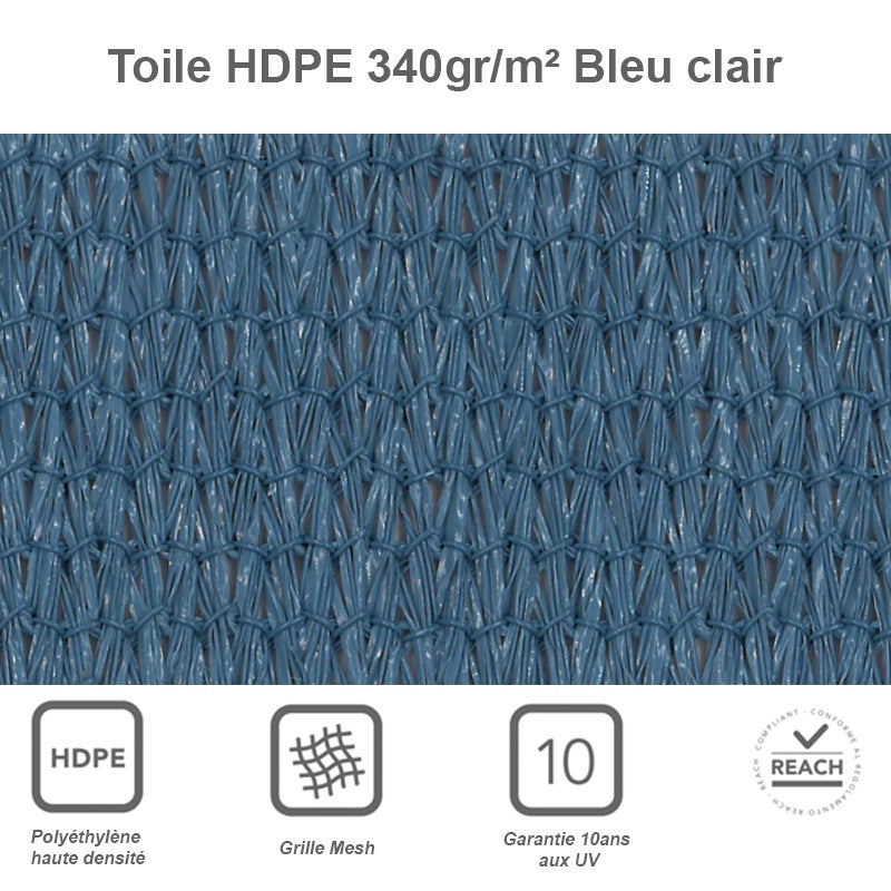 Toile d'ombrage pour pergola 3 x 3 m en tissu PEHD ajouré 340 g/m² coloris Bleu ciel - Perméable, anti-uv, anti-chaleur et très résistante - 2