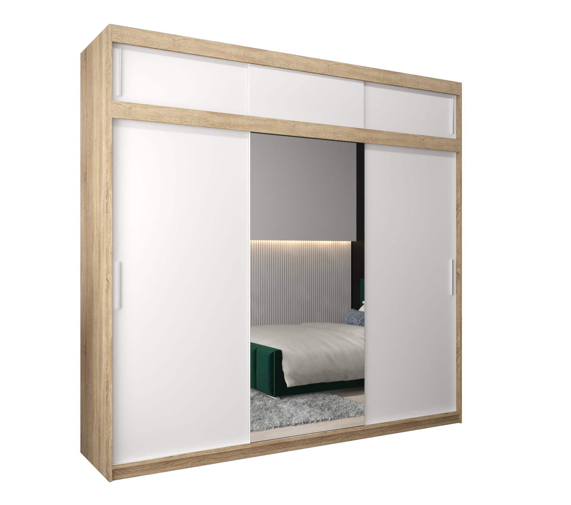 Szafa przesuwna z nadstawką garderoba TOKYO 1 250 x 62 x 240 cm Sonoma + Biały - Abiks Meble