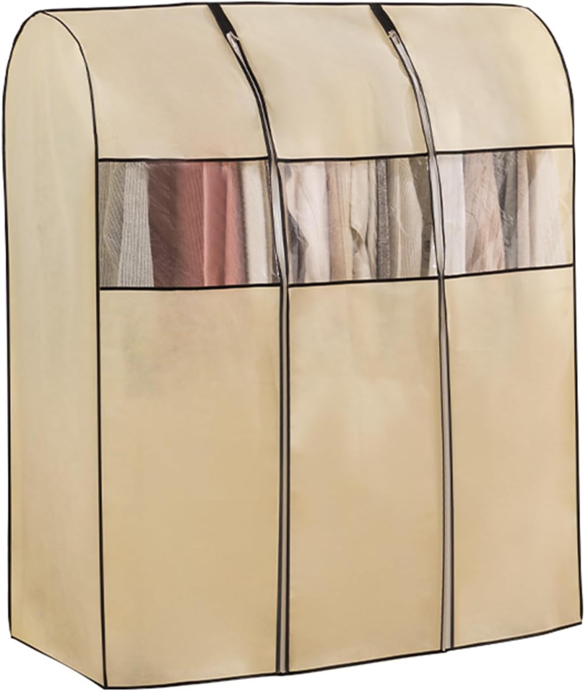 Housse De Portant à Vêtements Respirante 100x50x150cm Beige - Protection Anti-Poussière Avec Fenêtre Transparente