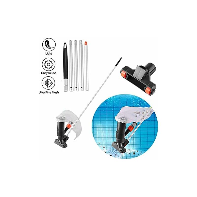 Aspirateur de piscine à tige en aluminium (noir), aspirateur de piscine portable, kit de nettoyage de piscine, tête avec brosse de fond - 2
