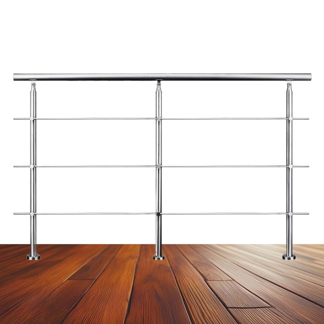 Garde-corps 200cm argenté, 1 main courante, 3 traverses, inox 201, intérieur et extérieur, design moderne - kit complet