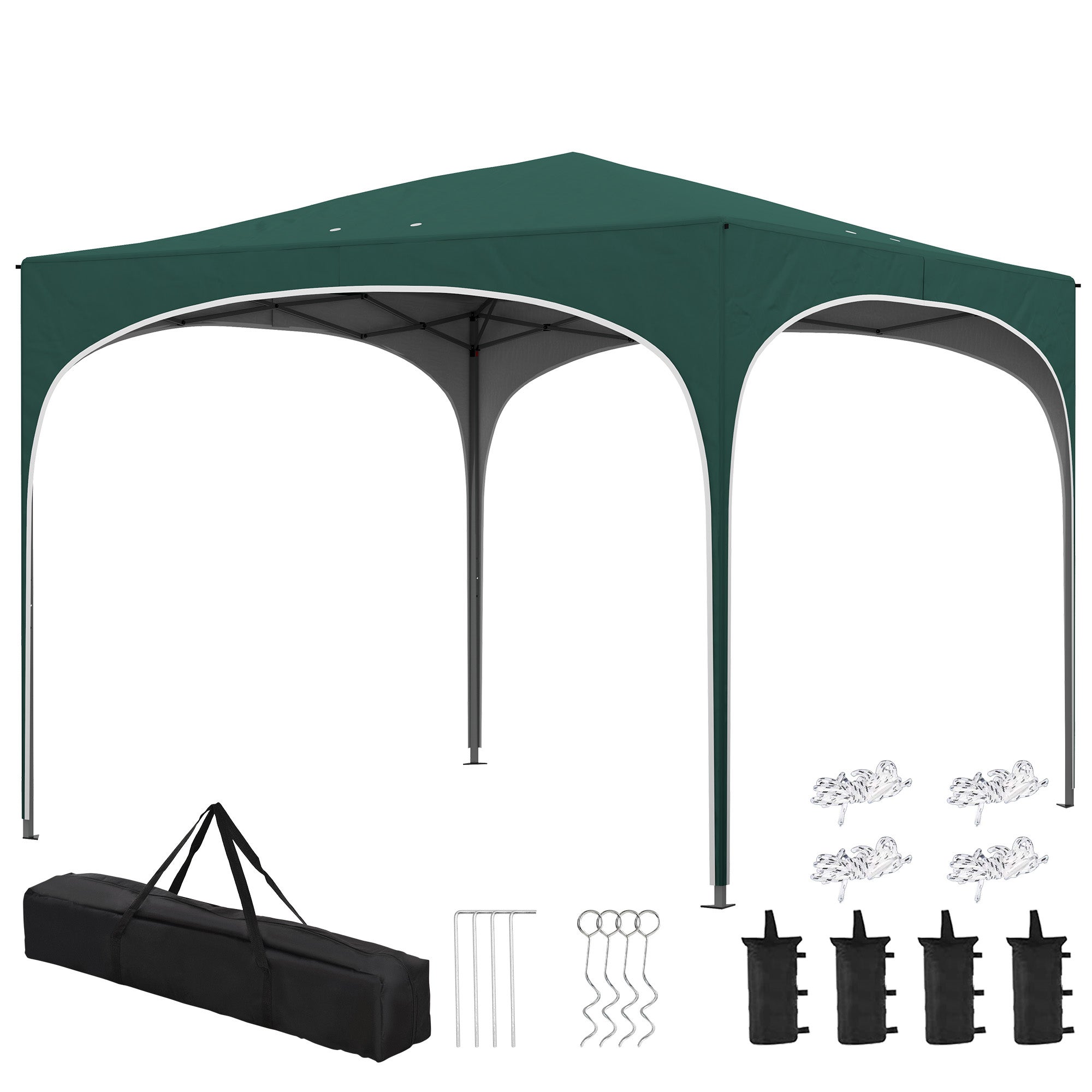 Cenador de jardín de altura regulable con orificios de drenaje y bolsa de transporte, de metal, color verde.