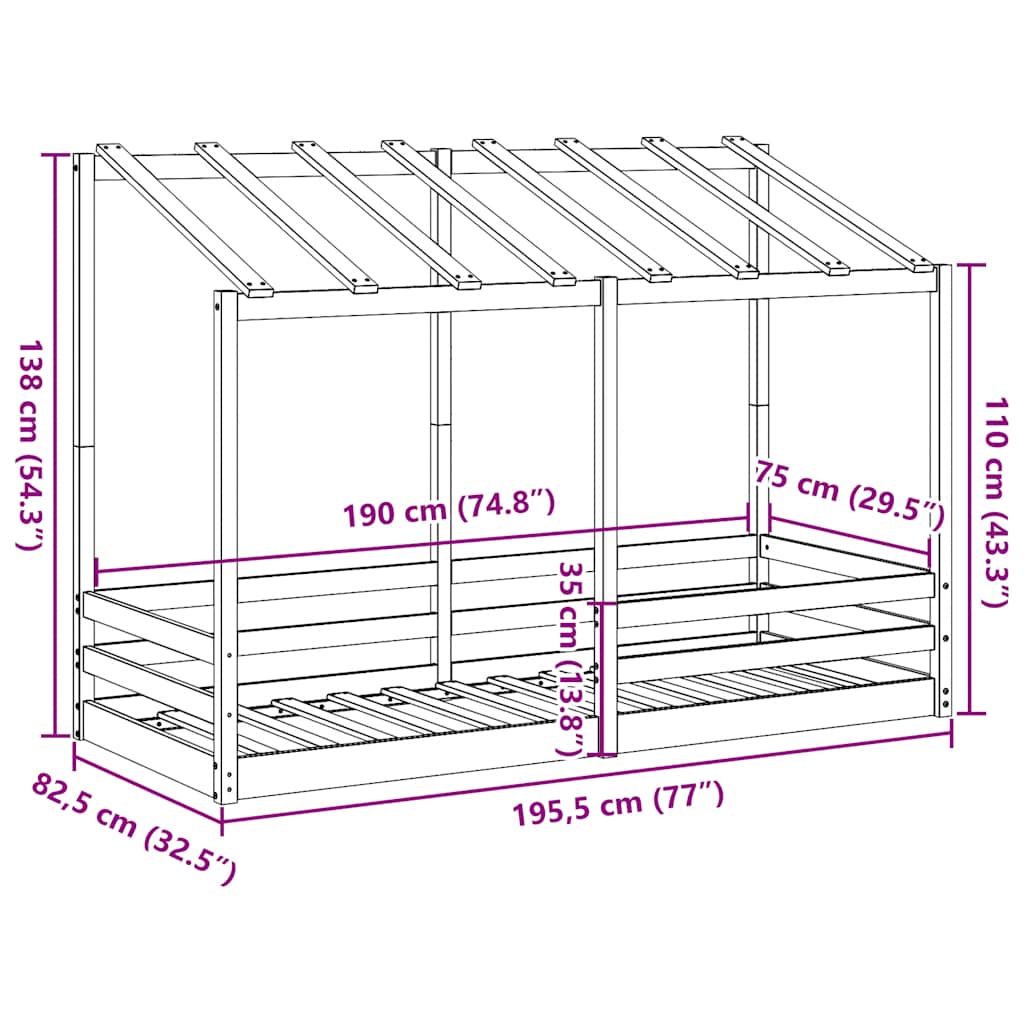 Lit pour enfants avec toit blanc 75x190 cm bois massif de pin - 3