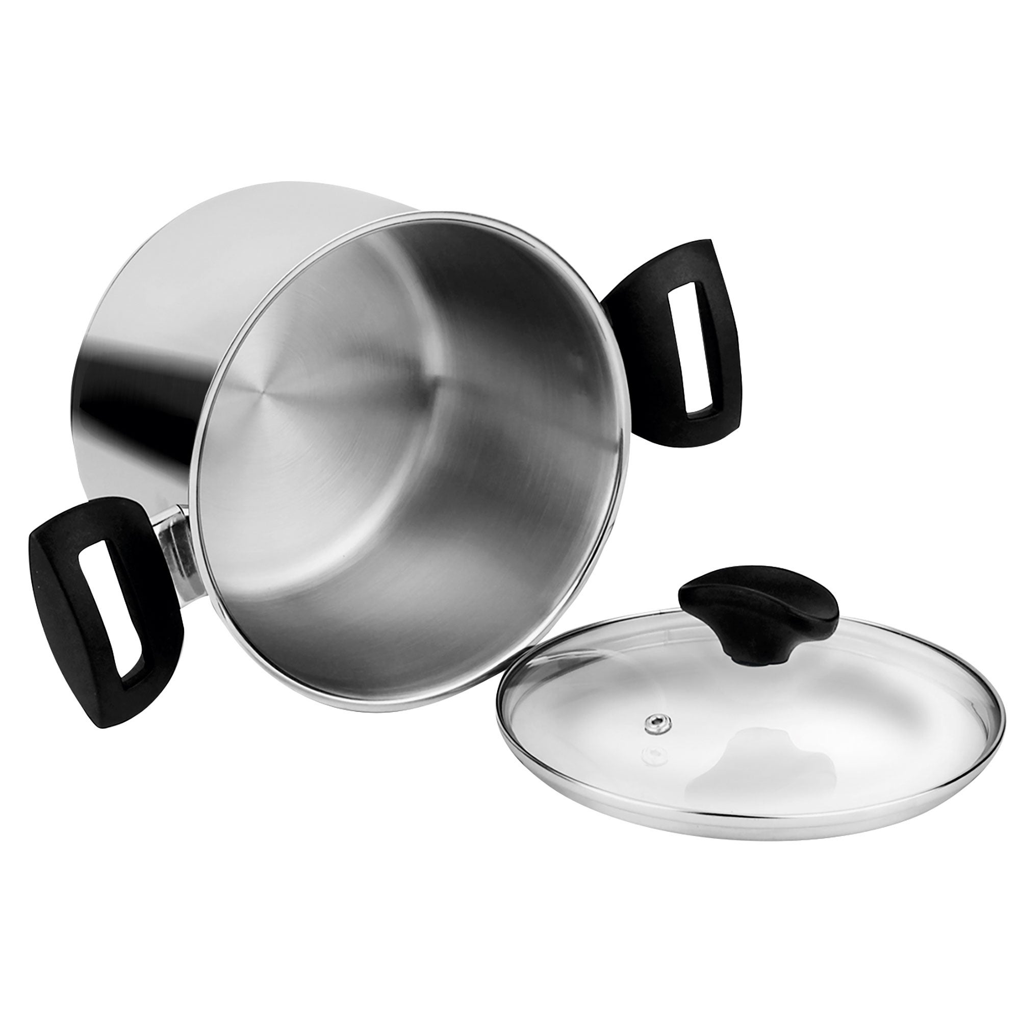 Marmite En Acier Inoxydable 3 Litres Avec Couvercle Verre - Casserole 20 Cm, Induction, Gaz, Poignées Silicone