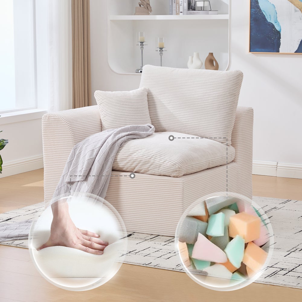 Sofa jednoosobowa, minimalistyczna, miękka tkanina, z poduszkami, styl skandynawski