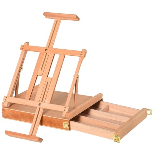 Chevalet pliable en bois de hêtre avec tiroir, réglable en hauteur et angle, idéal pour artistes, 42x36x12,5cm, naturel - 2